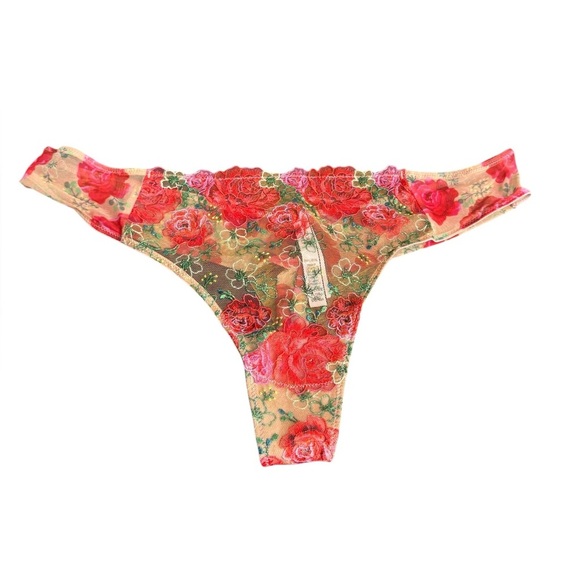 Victoria's Secret Floral Embroidery Lace Thong Red - Picture 2 of 8